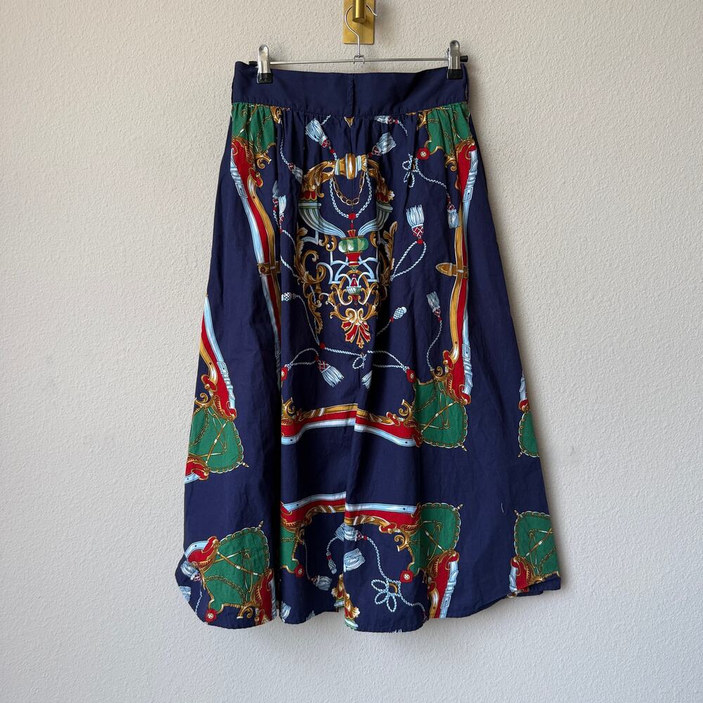 Zara Navy Nautical Cotton Button Front Midi Skirt Size S - Picture 3 of 5